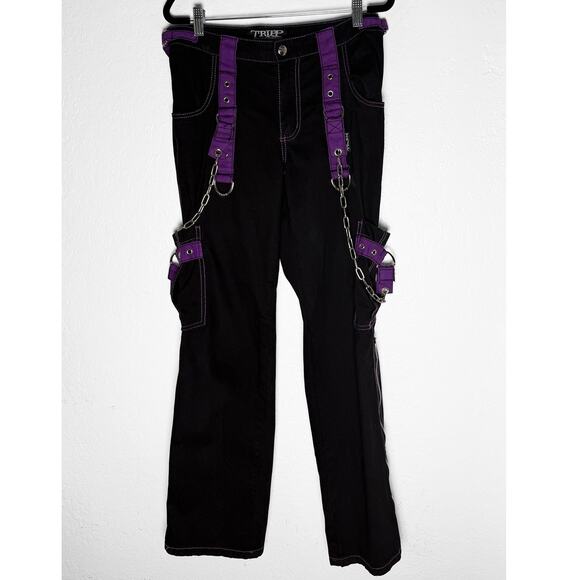 Tripp NYC Women's Y2K Streetwear Rave Bondage Black Purple Cargo Jeans Chains 5 - Picture 4 of 16